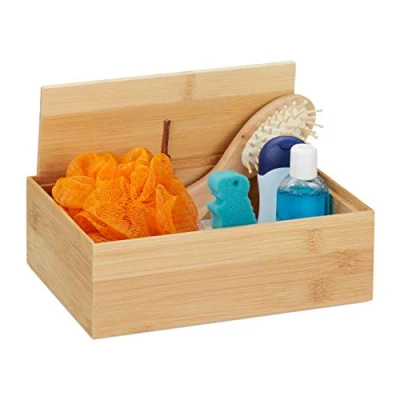 Afbeelding van Relaxdays opbergbox bamboe met deksel voor naaigerei en knutselspullen 7x22x15 cm badkamer naturel