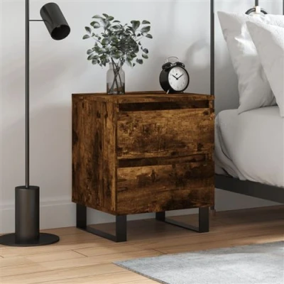 Afbeelding van Nachtkastje 40x35x50 cm bewerkt hout gerookt eikenkleurig