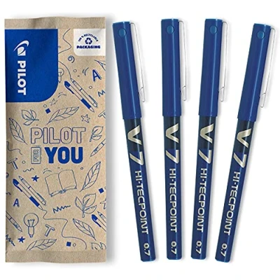 Afbeelding van Pilot Set van 4 V7 Rollerball pen met Medium naaldpunt Vloeibaar en nauwkeurig schrijven (0,7 mm punt) Sneldrogend, lekvrij Blauw punt