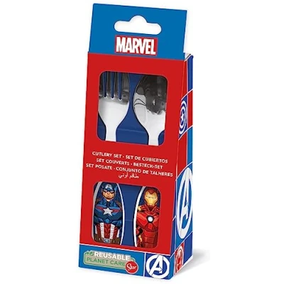 Afbeelding van Marvel Avengers Captain America Iron Man kinderbestek blauw roestvrij staal met afgeronde punten