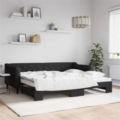 Afbeelding van vidaXL Slaapbank met onderschuifbed 90x200 cm stof zwart