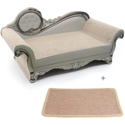Afbeelding van SONGWAY Kattenkrabplank speelgoed bankvormig kattenloungebed met mat, kat gegolfd papier kartonnen krabdoos, wit