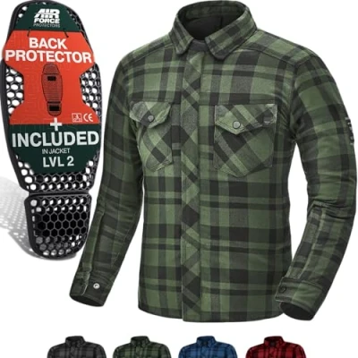 Afbeelding van SHIMA RENEGADE MEN 2 Motorhemd voor heren, flanel, FiberQL, Aramide en koellaag, CE beschermers, ritssluiting drukknopen (groen, 5XL)