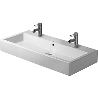 Afbeelding van Duravit Vero wastafel geslepen m. 2 kraangaten overloop 100x47cm incl. bevestiging wit
