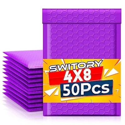 Afbeelding van Switory 50 stuks #000 polyethyleen bubbelenveloppen met zelfklevende voering voor verzending, paars, 10,2 x 17,7 cm