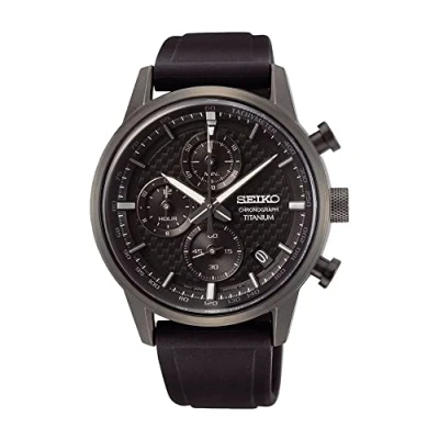 Afbeelding van Seiko Herenhorloge, kwarts, titanium met roestvrijstalen band, Grau schwarz, Chronograaf