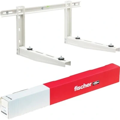 Afbeelding van Fischer Rek voor buitenairconditioning, standaard buitenmachines, inclusief 1 x KLIMA stevige houder, 4 nylon pluggen SX 12 BM, T schroeven, rozetten, 521762, wit
