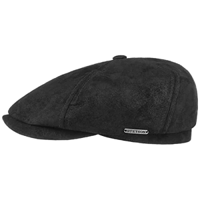 Afbeelding van STETSON McCook Vintage dames/heren platte Gavroche pet met vizier, voering voor lente en zomer, zwart.