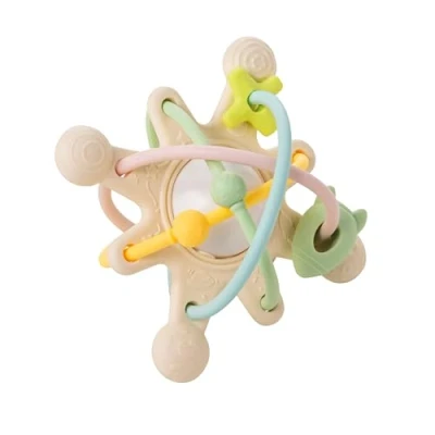 Afbeelding van Nattou Galaxy Silicone Bijtring met Rammelaar 10 cm Pastel
