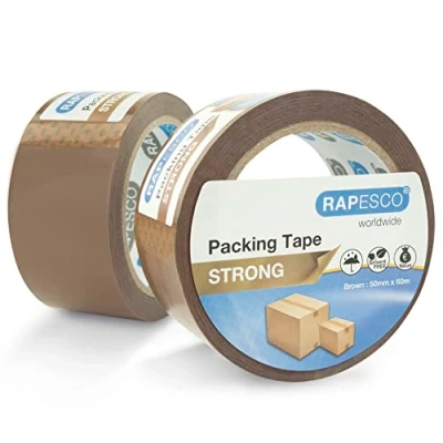 Afbeelding van Rapesco 1696 rollen duurzame verpakkingstape, 50 mm x 60 m, bruin, 2 stuks