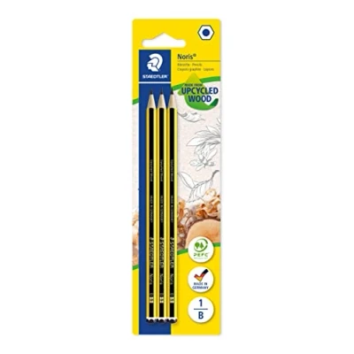 Afbeelding van STAEDTLER Noris 120 1BK3DA Set van 3 potloden gemaakt gerecycled hout, hardheid B, zacht antislip oppervlak, hoge sterkte, kwaliteit, Made in Germany, blisterkaart