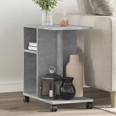Afbeelding van Bijzettafel met wielen 50x30x55 cm bewerkt hout betongrijs