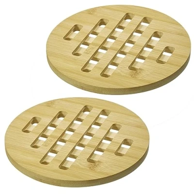 Afbeelding van Westmark Tapas + Friends onderzetters, set van 2, ronde onderzetters voor tafel, krasbestendig en brandwonden, ideaal eettafel, bamboe, 20 cm