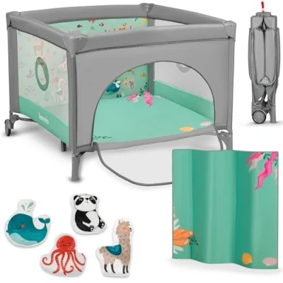 Afbeelding van Lionelo Mille Kinderbox zintuiglijke mat speelgoedset draagtas verrijdbare wielen baby boxen LockGuard