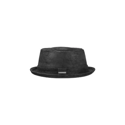 Afbeelding van STETSON Pennsylvania Pigskin herenhoed Porkpie voor met voering, lederen hoofdband lente zomer, zwart.