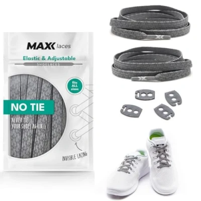 Afbeelding van MAXX laces Elastische veters zonder knopen, rubber, flexibel, plat, comfortabel, eenvoudig, elegant comfort en stevige grip, veters, ideaal voor sneakers, schoenen, Reflecterend grijs