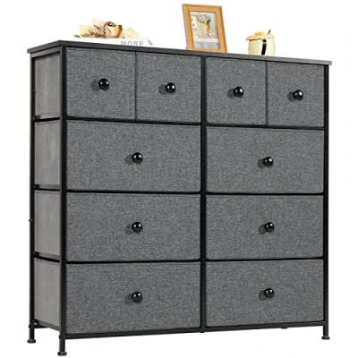 Afbeelding van LYNCOHOME commode met 10 stoffen laden, voor slaapkamer, opbergkast, slaapkamerkast, ladekast keuken, kantoor, hal, tv kast laden