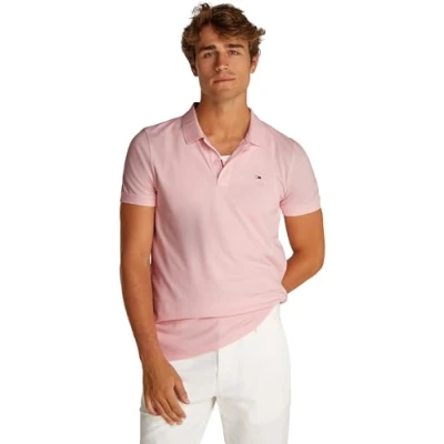 Image de Tommy Jeans Polo TJM SLIM PLACKET EXT S/S pour homme, rose, 5XL, Rose (rose précieux), 5XL grande taille