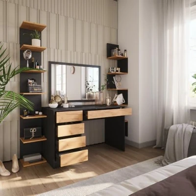 Afbeelding van Vicco Toilettafel Sherry, Antraciet/gouden eik, 120 x 75 cm Zonder spiegel