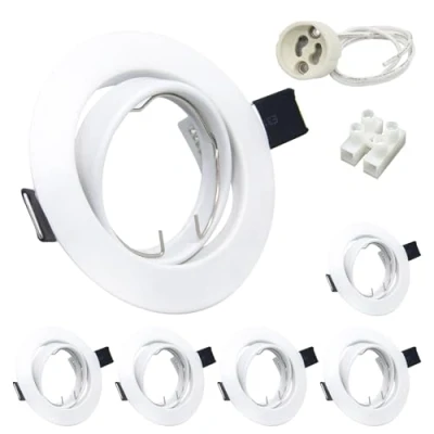 Afbeelding van Wondlumi inbouwspot GU10 wit, 6 x montageframe, 68 mm, met fitting, frame voor inbouwspots, 30 draaibaar, 220 V 240