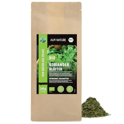 Afbeelding van biologische korianderbladeren, gedroogde korianderbladeren met gecontroleerde teelt, 100% natuurlijke zonder toevoegingen (200 GR)