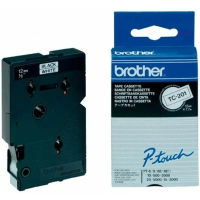 Afbeelding van Brother TC 201 Tape Zwart op wit (12 mm)