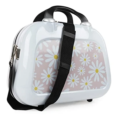 Afbeelding van SKPAT Koffer van handbagagekoffer 55 x 35 25 cm Cabin Luggage, Carry On Suitcase, Suitcase. Combinatie Hangslot 131450, Wit roze madeliefjes (Neceser 133645)