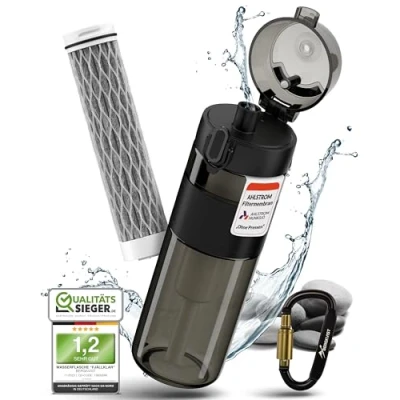 Afbeelding van BERGKVIST® AHLSTROM® Filterfles voor buiten, met drinkwaterfilter kamperen, wandelen en survivalavonturen, zwart, 500 ml