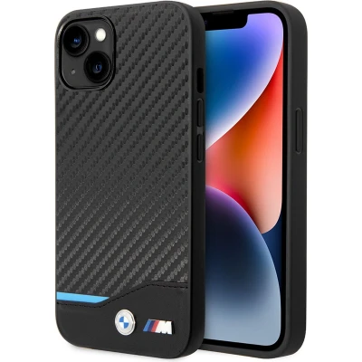 Afbeelding van iPhone 14 Backcase hoesje BMW Effen Zwart Leer