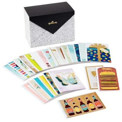 Afbeelding van Hallmark Set van 24 verschillende handgemaakte wenskaarten, beschilderde stippen, verjaardagskaarten, babyshowerkaarten, bruiloftskaarten, condoleancekaarten, bedankkaarten, kaarten
