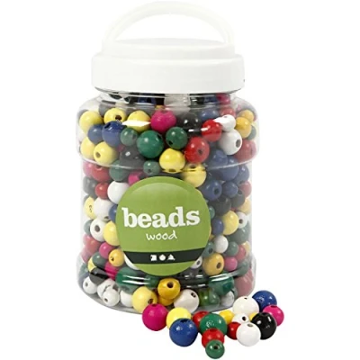 Afbeelding van Houten kralen, d: 8+10+12 mm, gatgrootte 2 2,5 400 ml, diverse kleuren, china berry