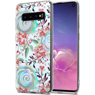 Afbeelding van Cadorabo Hoesje geschikt voor Samsung Galaxy S10 4G in PERZIK BLOESEMS Beschermhoes gemaakt van TPU siliconen Case Cover met bloemenmotief