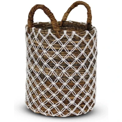 Afbeelding van Rieten Mand van Zeegras Wit Naturel Bali Ø 29 x 35cm