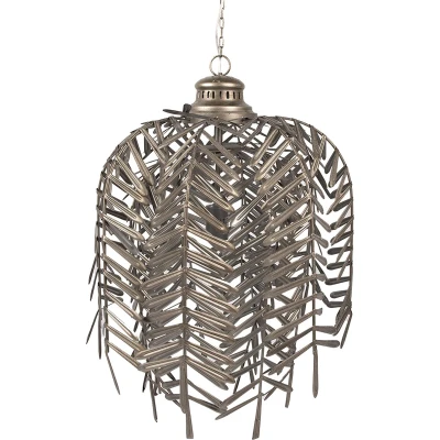 Afbeelding van Clayre &amp; Eef Hanglamp Ø 49x66 cm Goudkleurig Grijs Ijzer Bladeren