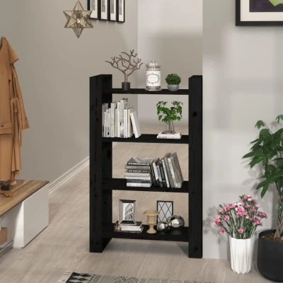 Afbeelding van Boekenkast/kamerscherm 80x25x125 cm massief grenenhout zwart