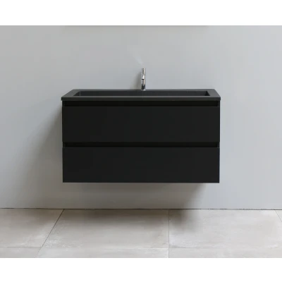 Afbeelding van Basic Line Bella Badkamermeubelset 100x55x46cm 1 wasbak Acryl Zwart kraangat Zonder spiegel Spaanplaat mat