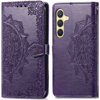 Afbeelding van iMoshion Hoesje Geschikt voor Samsung Galaxy S24 Met Pasjeshouder Mandala Bookcase Paars