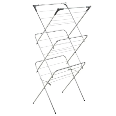 Afbeelding van KADAX Verticaal droogrek met antislip voeten, stabiel kledingrek van metaal, ruimtebesparend (zilver)