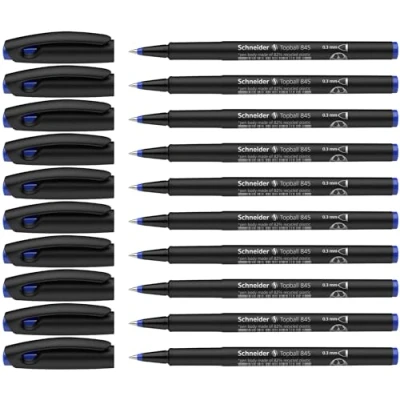 Afbeelding van Schneider Topball 845 Inktbalpen met conische punt van ultradun staal, blauwe inkt, 10 stuks