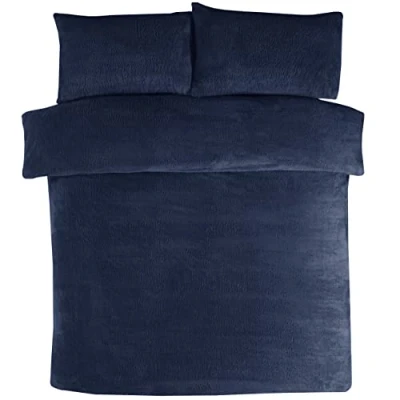 Afbeelding van Sleepdown Beddengoedset van thermisch fleece, warm en comfortabel, met dekbedovertrek kussensloop voor eenpersoonsbed (135 x 200 cm) marineblauw