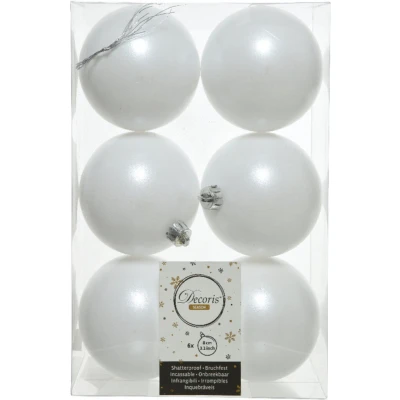Afbeelding van 6 kerstballen winterwit 80 mm KSD