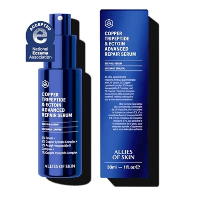 Afbeelding van ALLIES OF SKIN Copper Tripeptide &amp; ECTOIN ADVANCED REPAIR SERUM with 2% Ectoin, Lysinate Complex, Acetyl Hexapeptide 8 and 1% Complex 30ml / 1 oz