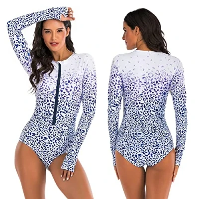 Afbeelding van BEACHKINI Dames Zip Up Surfwear Badpak Lange Mouwen Vrijetijdsbadpak Rash Guards