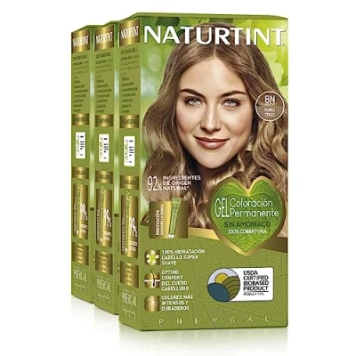 Afbeelding van Naturtint Biobased, ammoniakvrije kleuring, 100% dekking van wit haar, plantaardige ingrediënten, natuurlijke en duurzame kleur, 8N tarweblond, 3 stuks