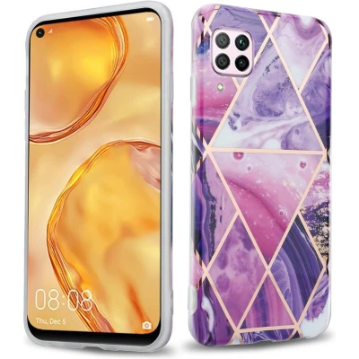 Afbeelding van Cadorabo Hoesje geschikt voor Huawei NOVA 6 SE / P40 LITE 7i in Paars Golf Marmer No. 14 Beschermhoes gemaakt van TPU siliconen Case Cover met mozaïek motief
