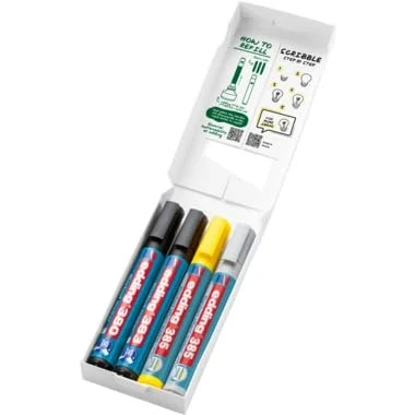 Afbeelding van edding 385 flipchart marker set highlight + shading 2 stuks met flexibele punt markers zwart, grijs, geel navulbaar in bewaardoosje