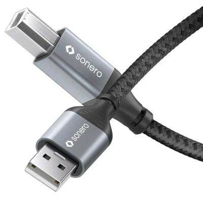 Afbeelding van Sonero® USB 2.0 aansluitkabel voor printer, A stekker naar B stekker, 480 MB/s, ruimtegrijs/zwart, 5 m
