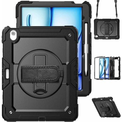 Afbeelding van Accezz Tablet Hoes Geschikt voor iPad Air 13 inch (2024) M2 Rugged Backcover Shoulder Strap Zwart