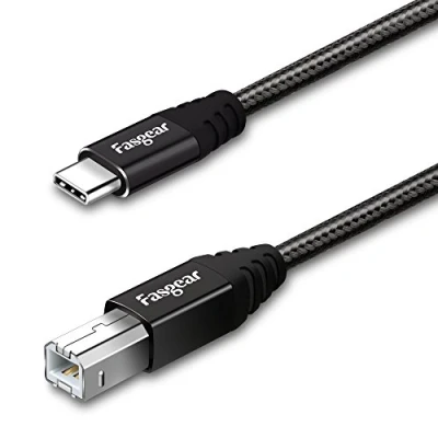Afbeelding van Fasgear USB C type naar B midi kabel, 1 verpakking nylon gevlochten printerkabelscanner met metalen verbindingen, compatibel HP, Canon, printer, toetsenbord en meer, 0,9 m, zwart