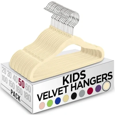 Afbeelding van Utopia Home 50 stuks fluwelen kleerhangers voor kinderen (29 cm duurzame babykleerhangers kast perfecte dagelijks gebruik (ivoor)
